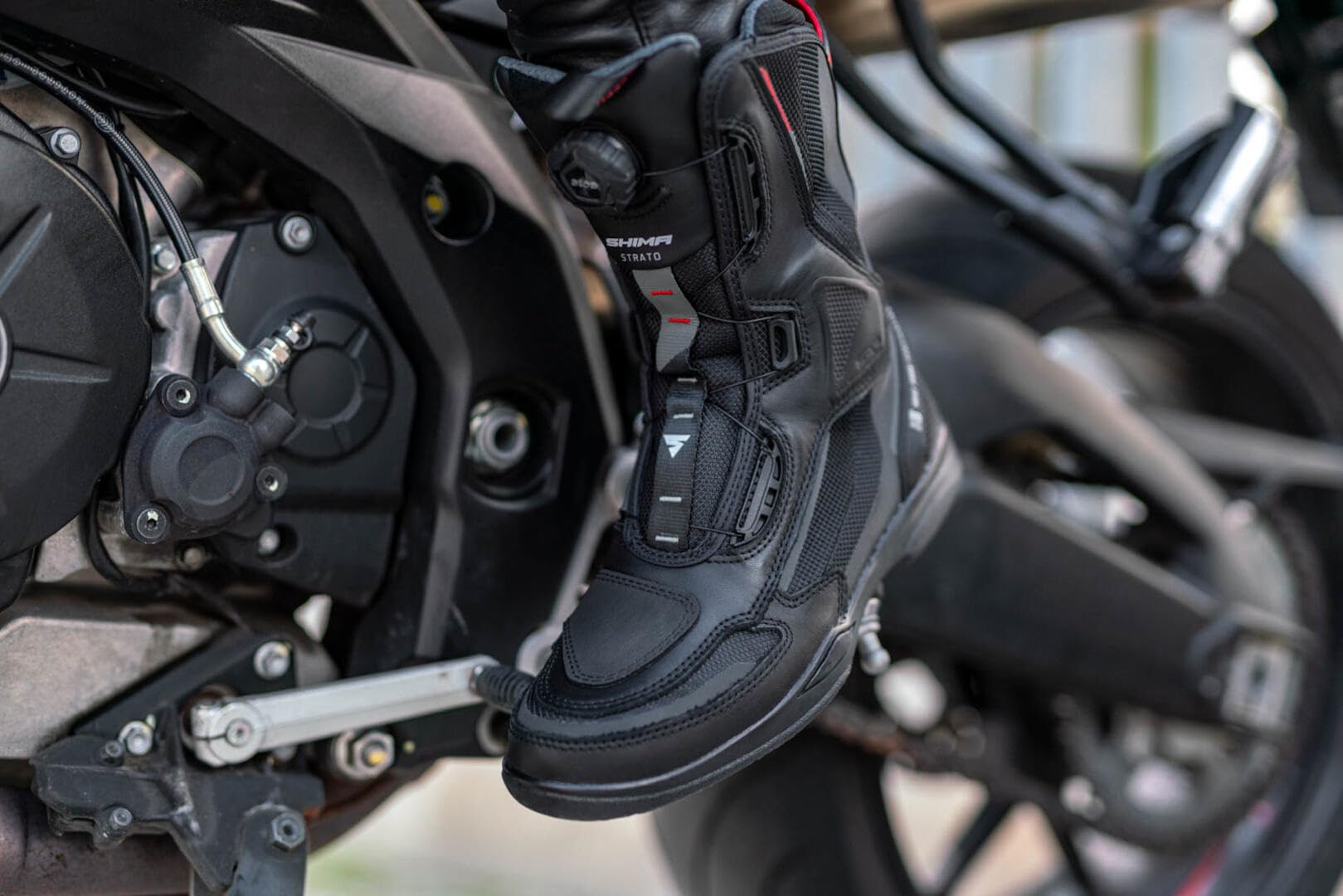 SHIMA STRATO LADY Motorcycle Boots for Women - Vented, Reinforced Lightweight Long Biker Riding Boots with ATOP Fast-Closure System, Ankle Protection, Non-slip Sole, Reflective Panels (Black, 7,5) - Image 5